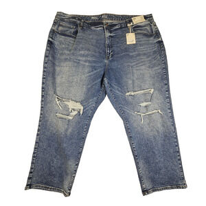 A.N.A Curvy High Rise Distressed Straight Jeans Plus Size 30W Stretch Denim Blue